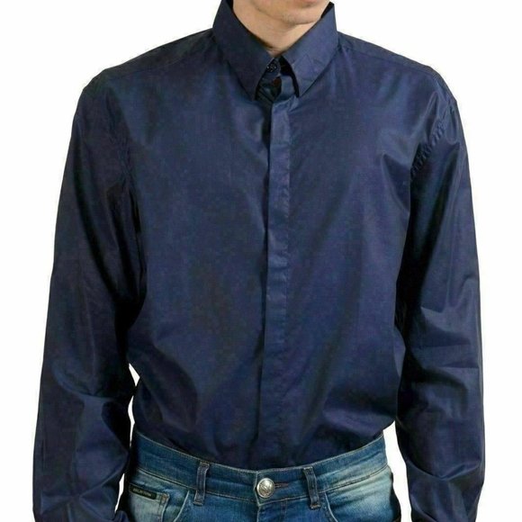 Versace Men's Purple Long Sleeve Dress Shirt